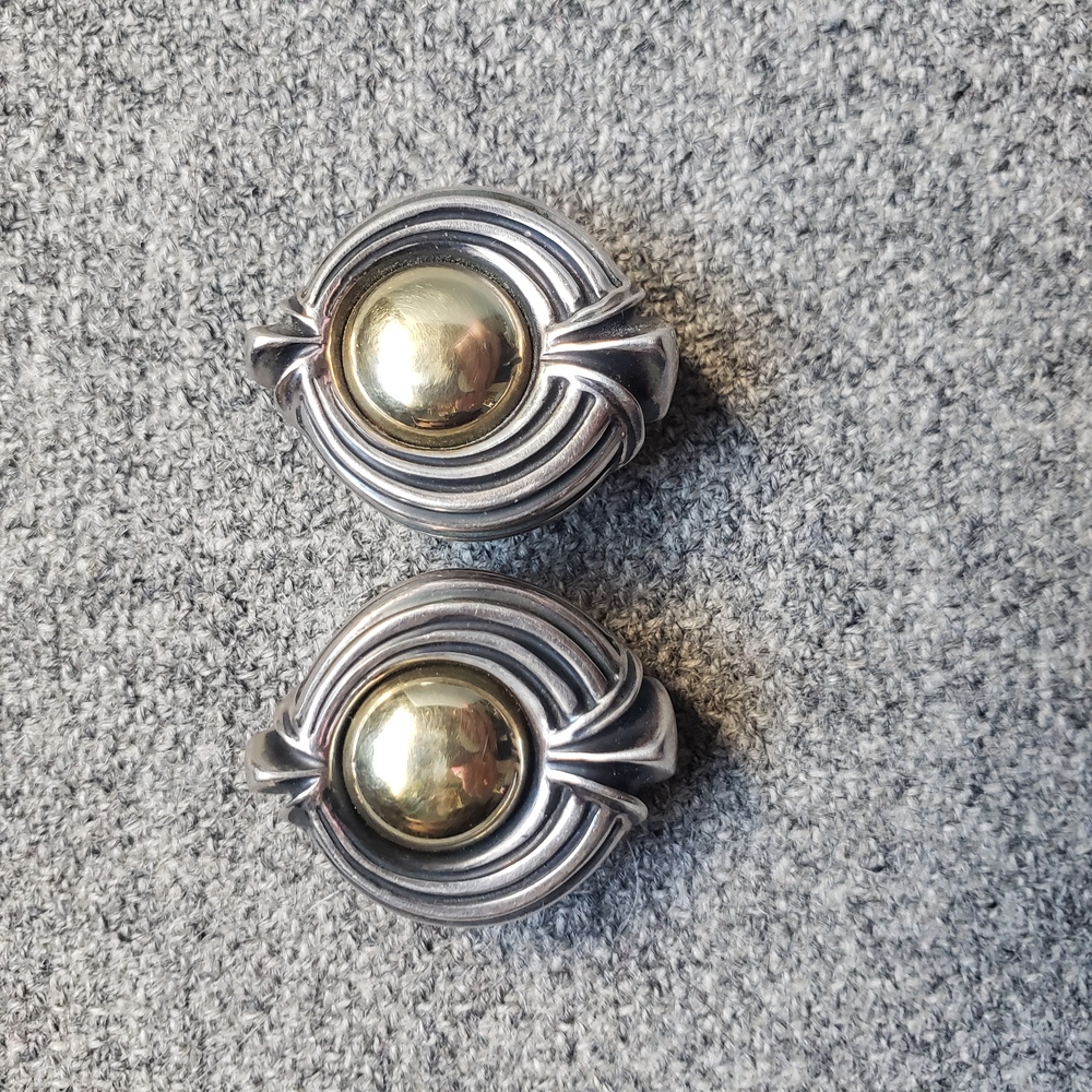 Vintage Lagos Caviar 18K and Sterling Round Earrings